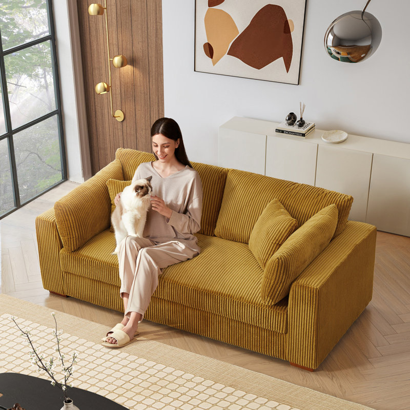 Modern Corduroy Sofa with Deep Seats and Durable Design